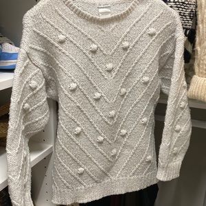 Zara Fancy Collection Ivory Off White Chevron Textured Pom Sweater